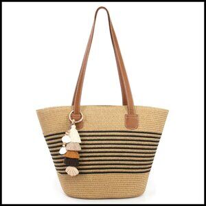 Straw Tote Bag Handmade Raffia Hobo Summer Travel Lightweight Boho Chic